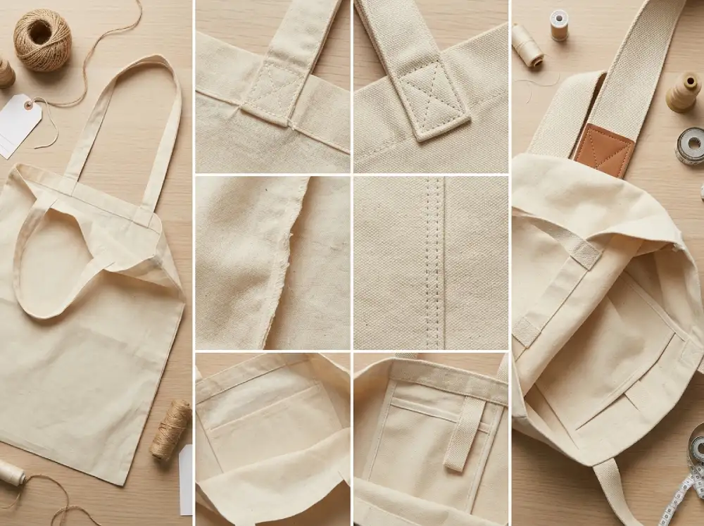 Cheap and premium tote bags compared side by side in a professional sourcing environment