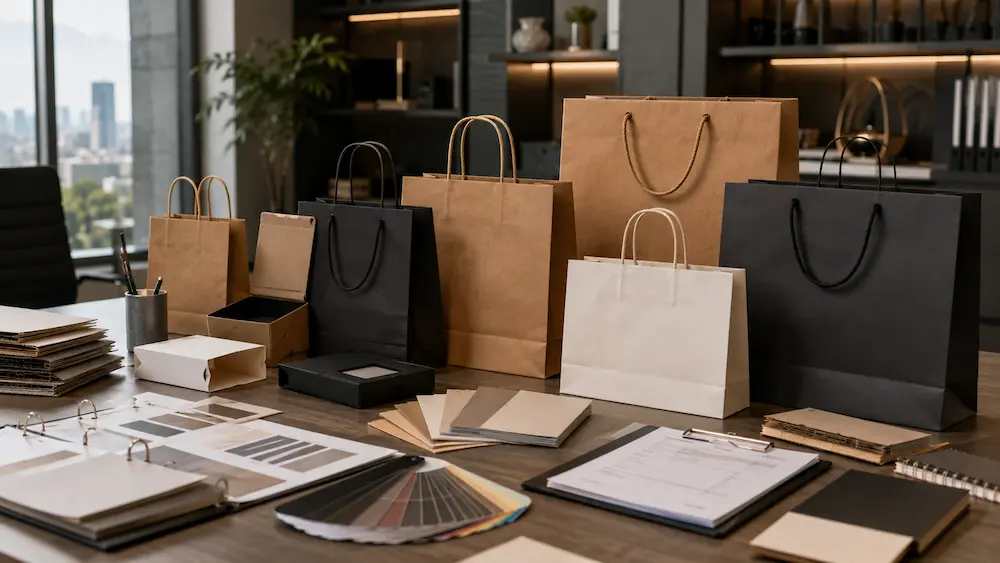 Paper Bags with Handles for premium packaging displayed with packaging samples, material options, and procurement planning for brand buyers.